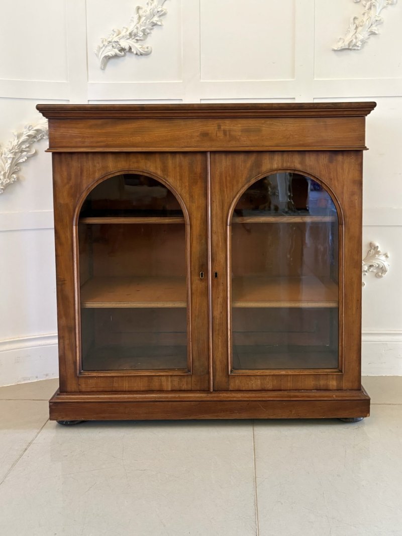 Antique Victorian Quality Figured Mahogany Glazed Bookcase